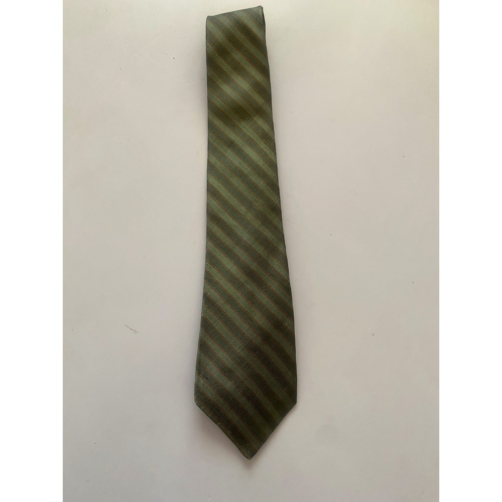 Jim Thompson Thai Silk Tie Green Olive Bronze Striped Textured Mens Necktie